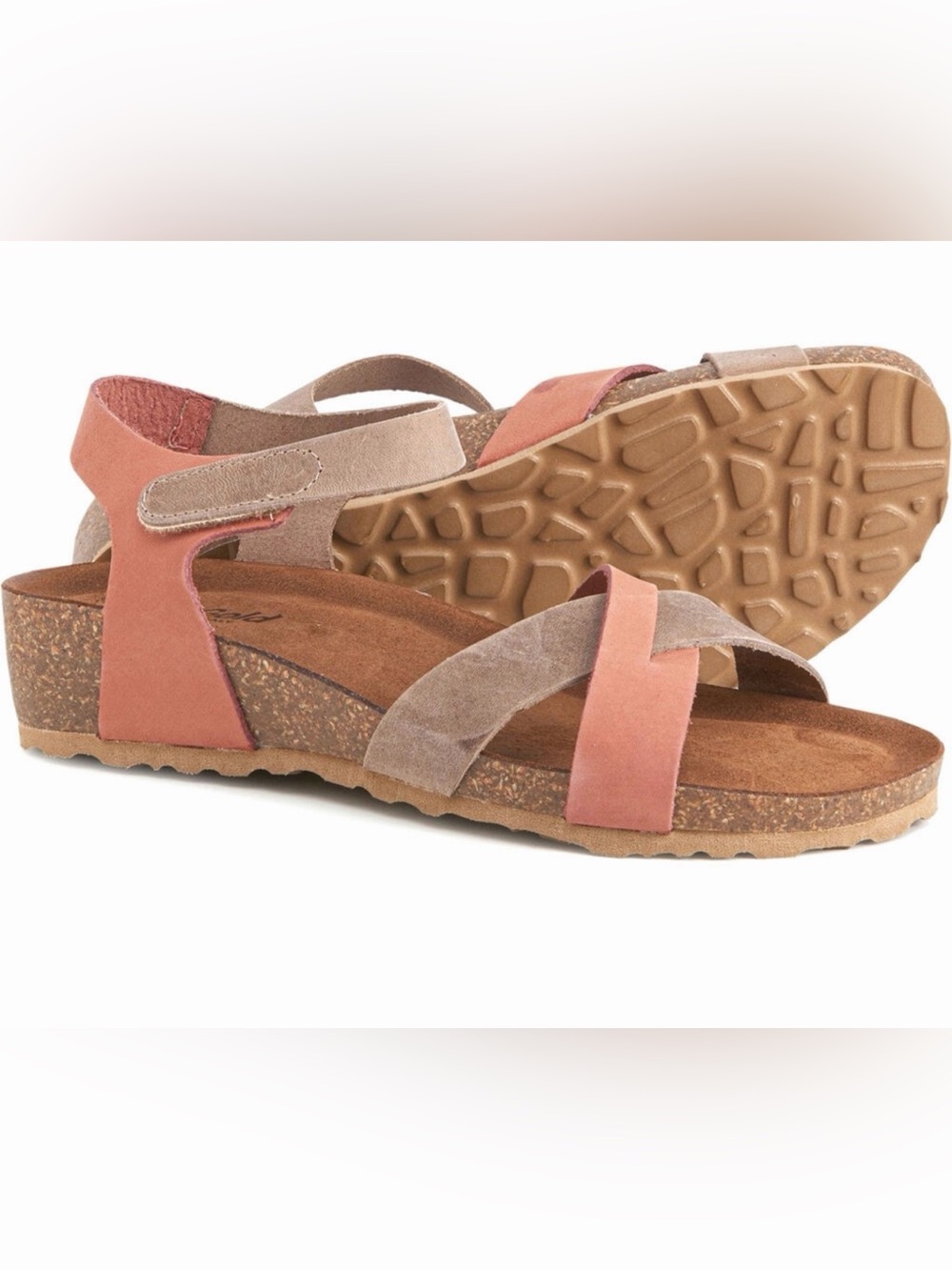 Women's Two-Tone Comfort Cork Wedge Sandal - Coral & Taupe